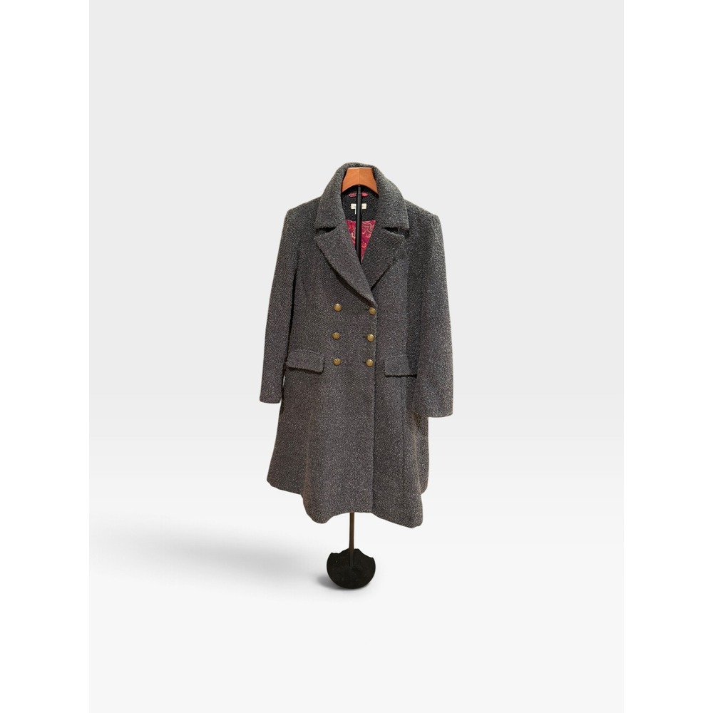 Sundance Military Gray Wool Blend Double Breasted Paisley Lined Coat Petite L PL